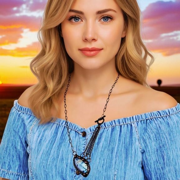 🆕️ Mystical Labradorite Pendant Necklace | 24" Handcrafted Copper Boho Chic 🌌✨ - Picture 3 of 11